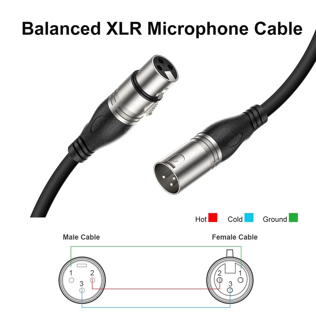 EBXYA 100ft XLR Microphone Cable Premium Balanced Microphone Speaker XLR Male to 100 Black 2-Pack - Cable, 3-Pin Female, Feet,