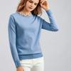 Autumn Winter Women's Crew Neck Beaded Pullover Sweater Long Sleeve Loose Solid Color Stretchy Knit Sweater