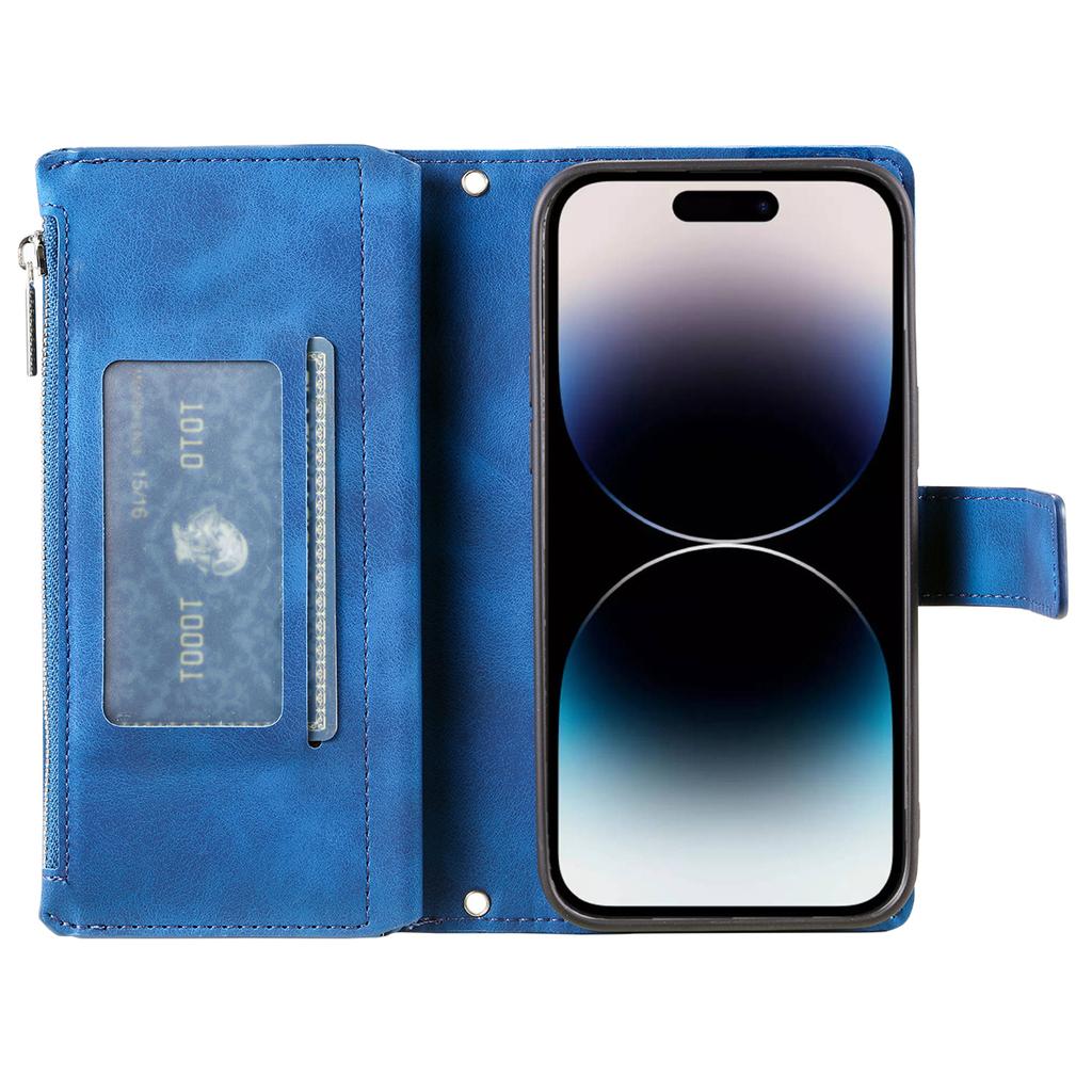 006 For iPhone 16 Pro Max Case PU Leather Zipper Phone Cover Mandala Flower Pattern