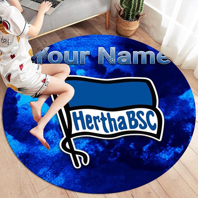 Hertha BSC Custom Name Round Area Rug,Carpet Rug for Living Room Bedroom Sofa Playroom Decor,Non-slip Floor Mat