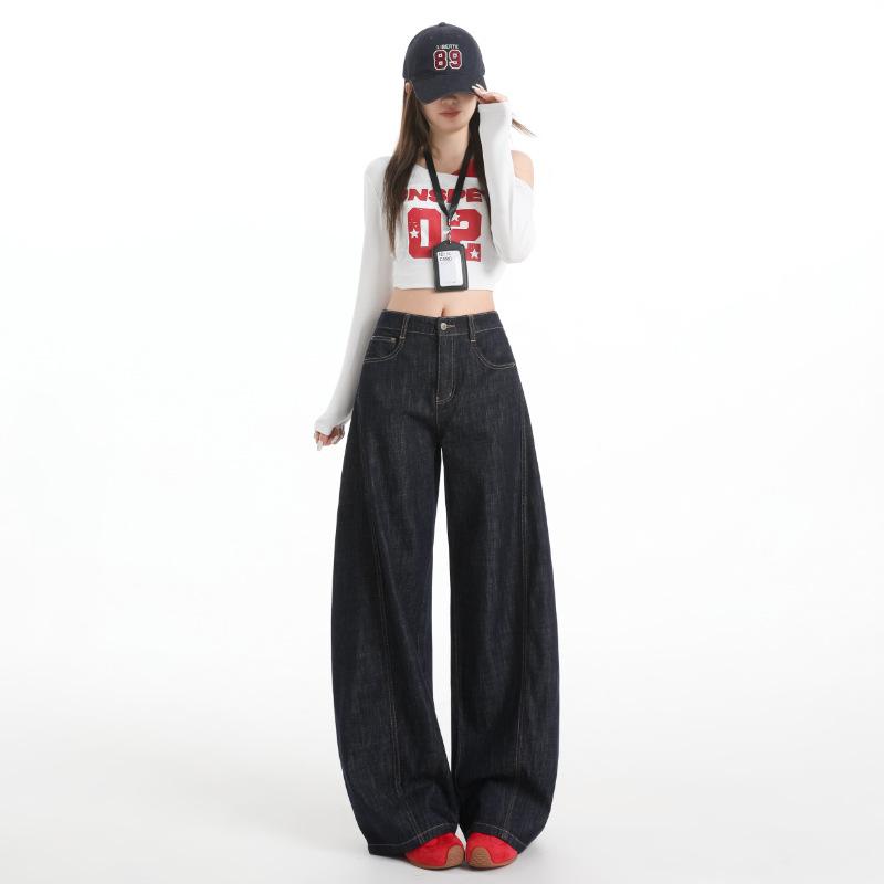American Retro Denim Blue Scimitar Pants Jeans Women's Autumn New High-waisted Small Wide-leg Sickle Pants