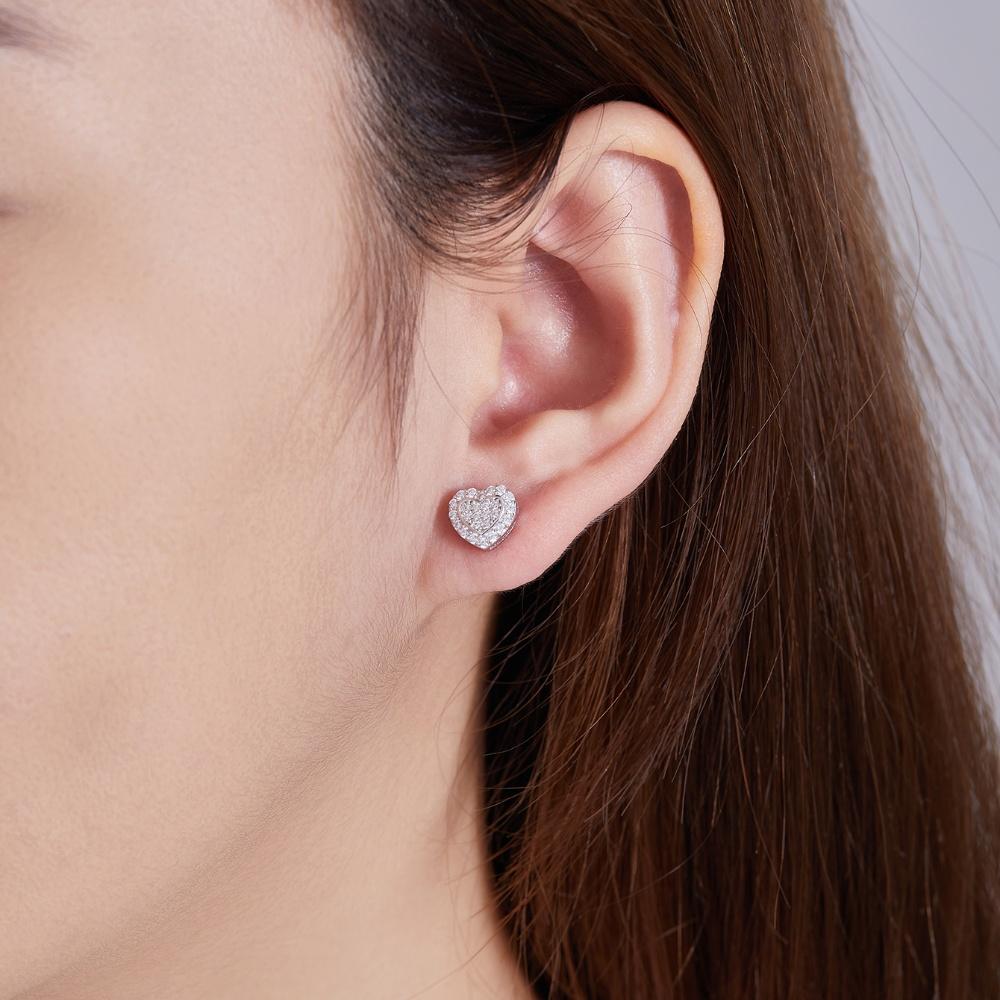 Heart Real Moissanite Women's Stud Earrings 14K White Gold Plated Earring
