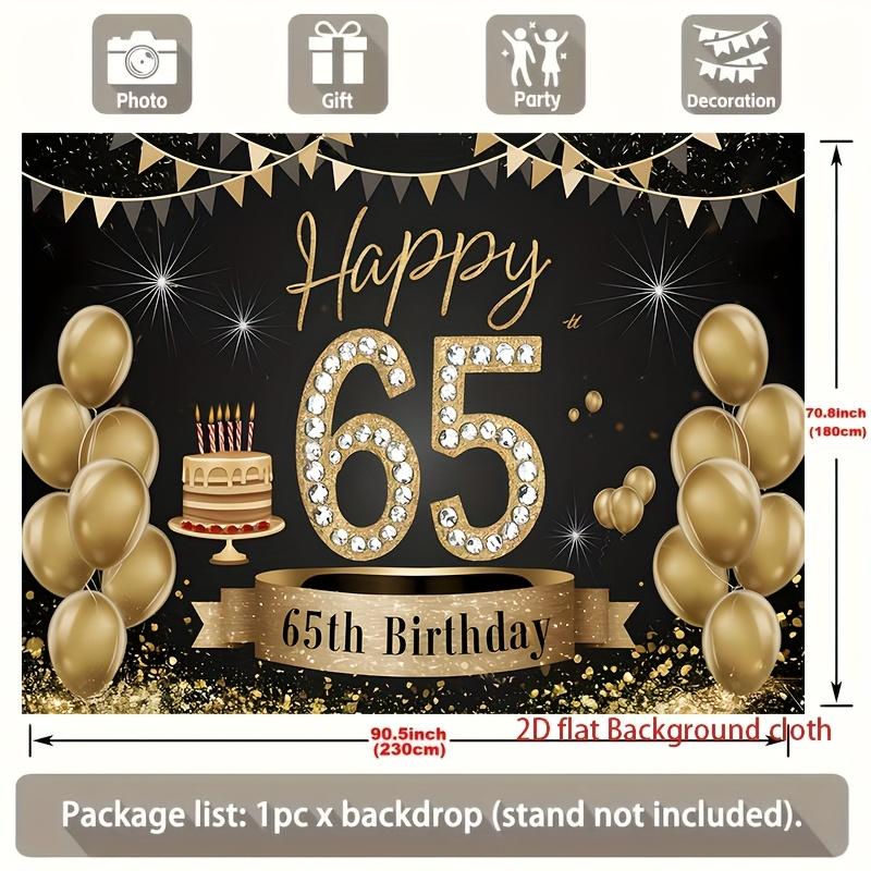 Happy 65th Birthday, 1pc Polyester Party Backdrop Banner, Photo Booth Background, Wall Decor