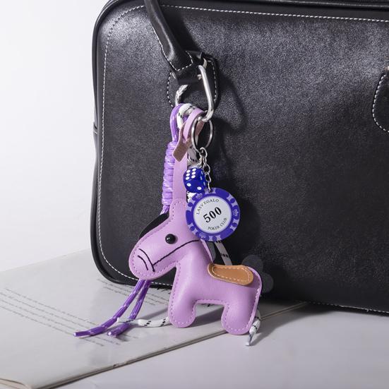 Yousheng Keychain Vibrant Color Imitation Leather Horse Design Key Chain Pendant Lightweight Key Holder with Rope Phone Bag Accessory