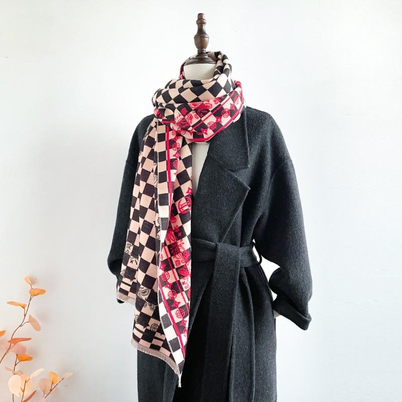 Plaid scarf women's autumn and winter versatile imitation cashmere air-conditioned room oversized shawl with double-sided warm scarf