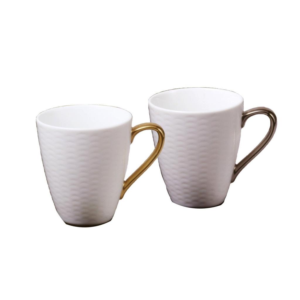 Noritake Pair of 295cc Mugs with Gold and Silver Fine Strains, Porcelain, P5355L/1605-6