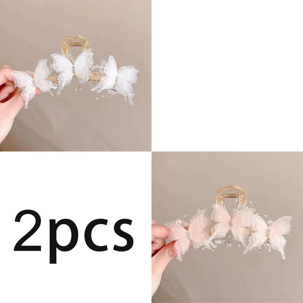 Wrinkled And Butterfly Hair Claws Thick Hair Sweet Pink Hair Clips Ponytail Fashionable Hair Accessory Hair Clips Claw Clip