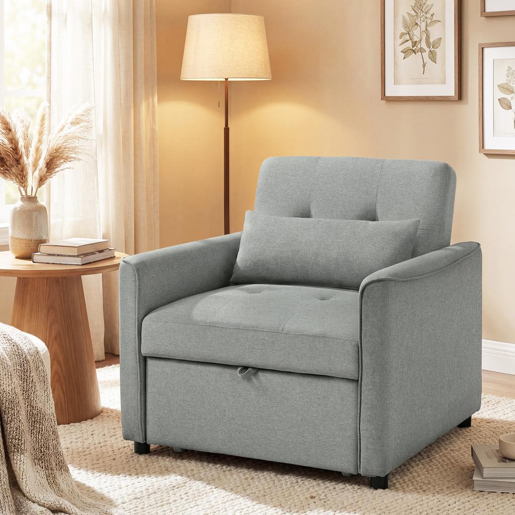 3-in-1 Sleeper Chair, Pull-Out Sofa Bed Chair with Adjustable Backrest, Grey