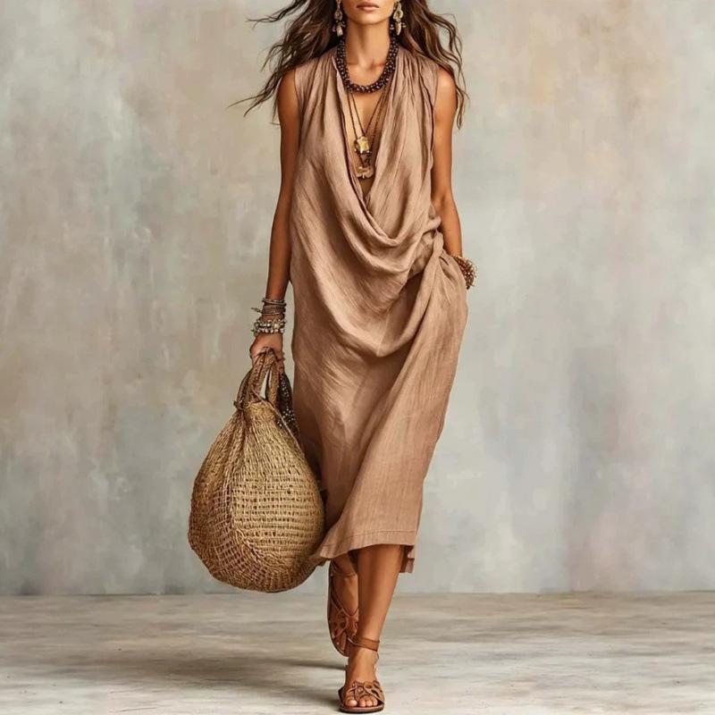 European and American new women's clothing casual sleeves loose swing collar loose holiday dress