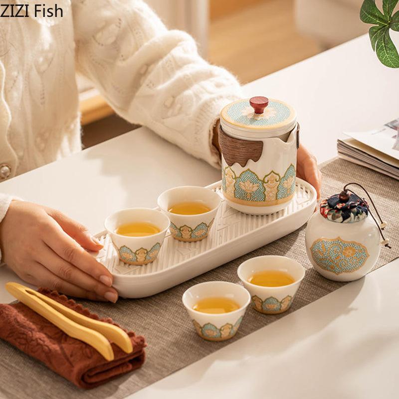 Portable Travel Kung Fu Tea Set Creative Ceramic Quick Tea Set Chinese Office Teapot and Cup Set Light Luxury Friend Gifts