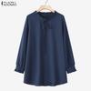 Women Casual Round Neck Solid Color Loose Long Sleeve Blouse