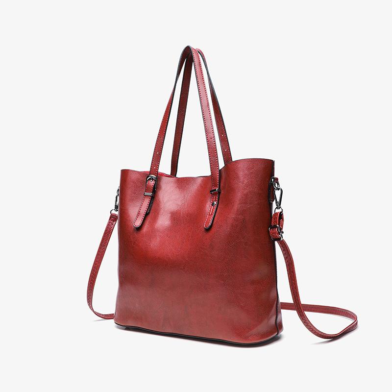 Retro Oil Wax Leather Handbag, Patent Leather Glossy Tote Bag, Trendy Women's Bag, Temperament Shoulder Bag