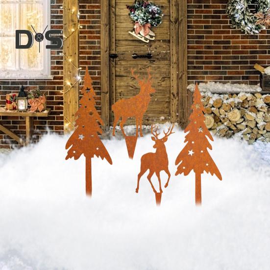4 Teile/satz Weihnachten Baum Garten Stecker Wetter-proof Heavy Duty Outdoor Terrasse Hof Rasen Metall Elch Silhouette Zeichen Spike Stick dekoration Ornament