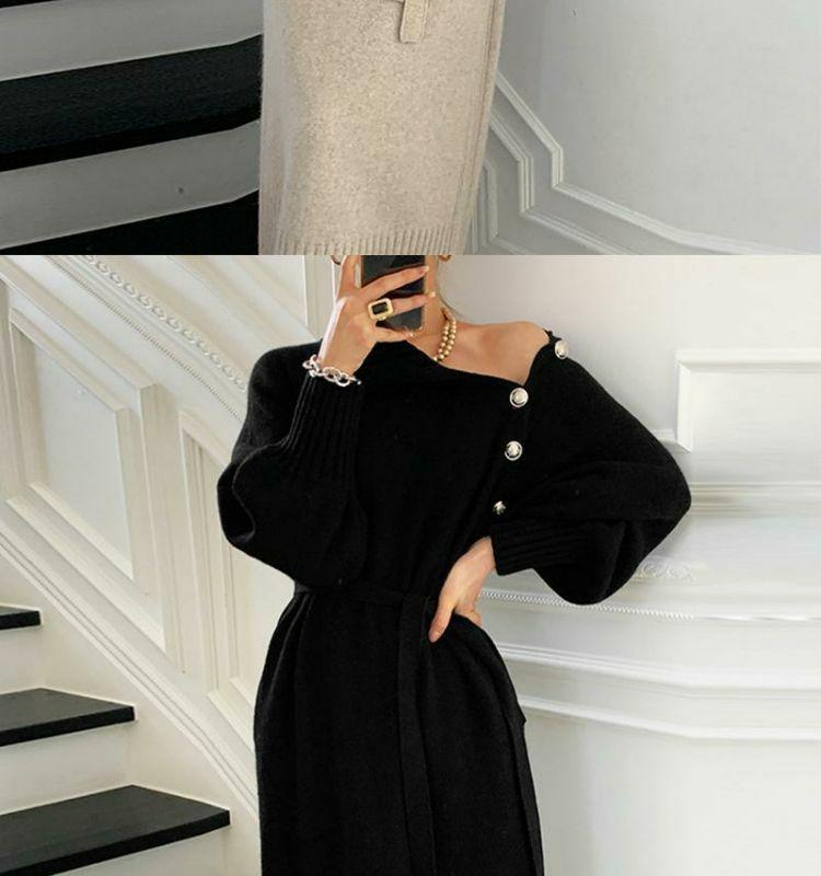 Mid-Length French Sweater Dress - Elegant Autumn/Winter Knit