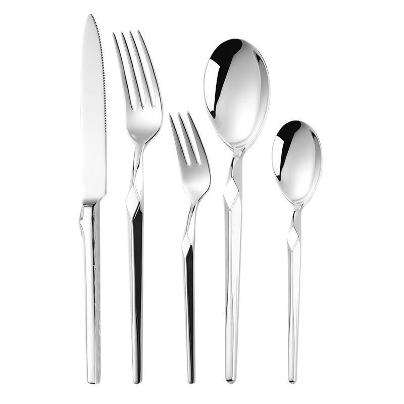 Stainless Steel Knife, Fork and Spoon Five-piece Set Restaurant Steak Knife Thickened Forged Stone Pattern Western Tableware Dessert Spoon and Fork
