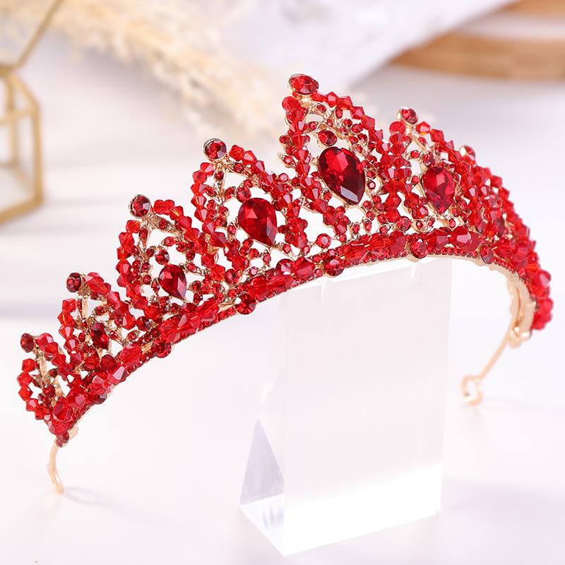 Red Crystal Crown Bride's Toasting Attire  Crown Headwear  Wedding Hair Accessories