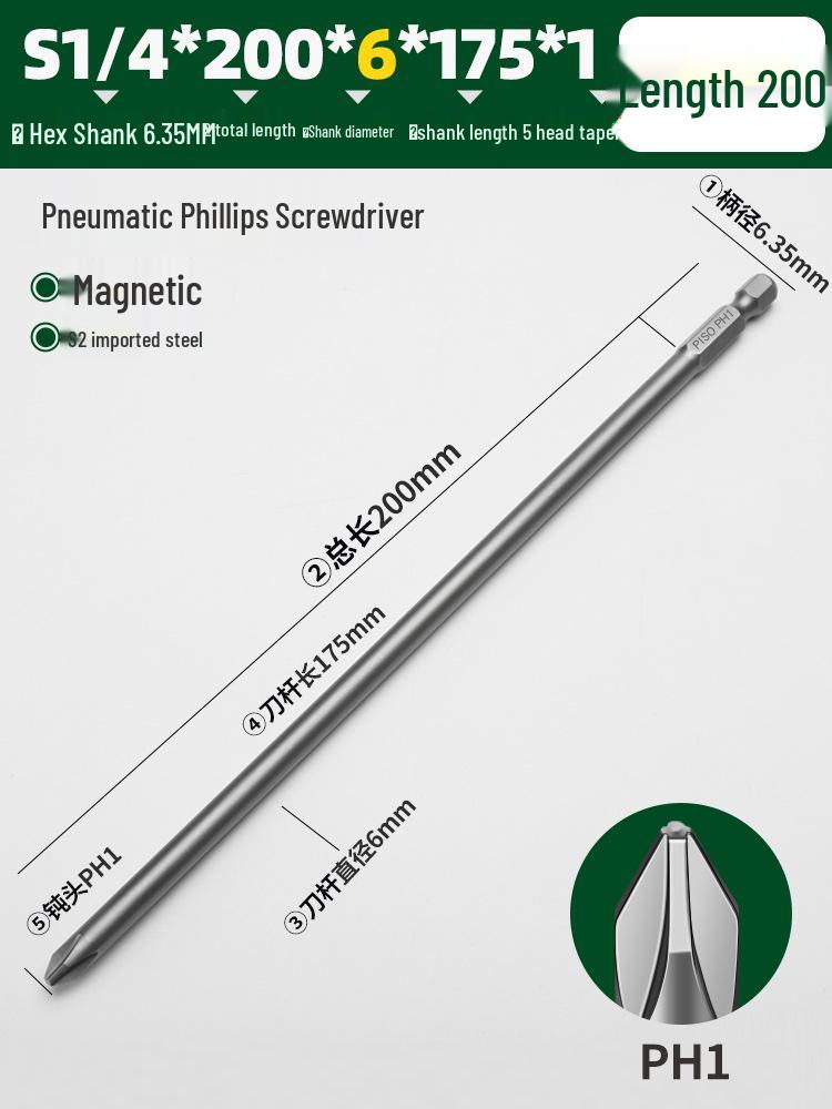 PISO Anti-Slip Cross Extended Rod Strong Magnet Hex PH2 Drill & Screwdriver Bit Set