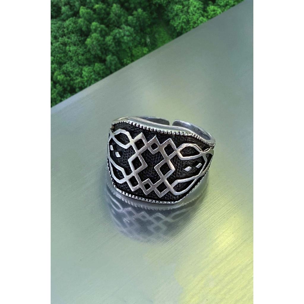 Men's Silver Plated Ottoman Pattern Model Adjustable Ring