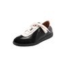 Fashion Women Lace Up Sneakers Genuine Leather Splicing Flat Shoes Black Leopard Print Ladies Casual Flats Womens Round Toe Footwear