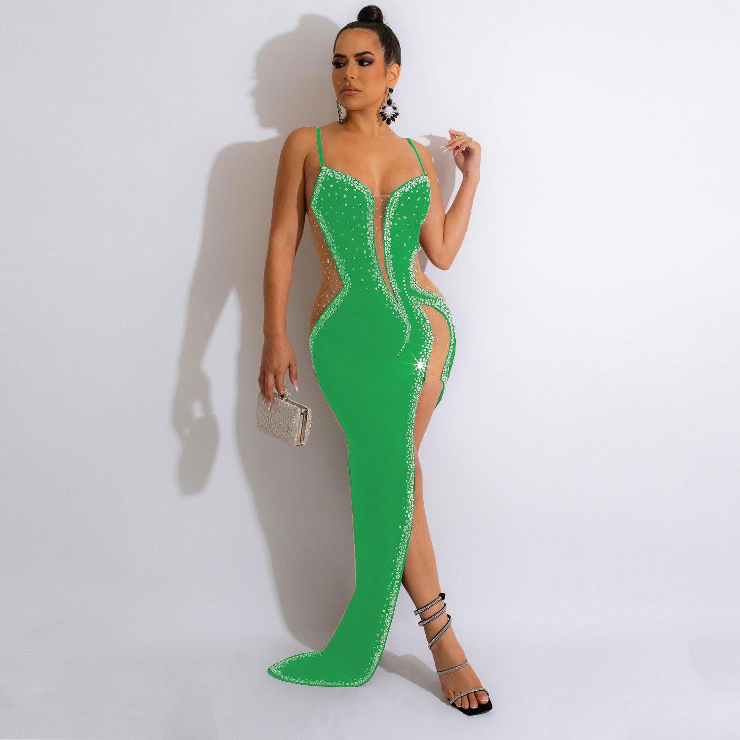 

ZQK2567 Sexy See-Through Spaghetti Strap Evening Dress with Hot Drill Design XL