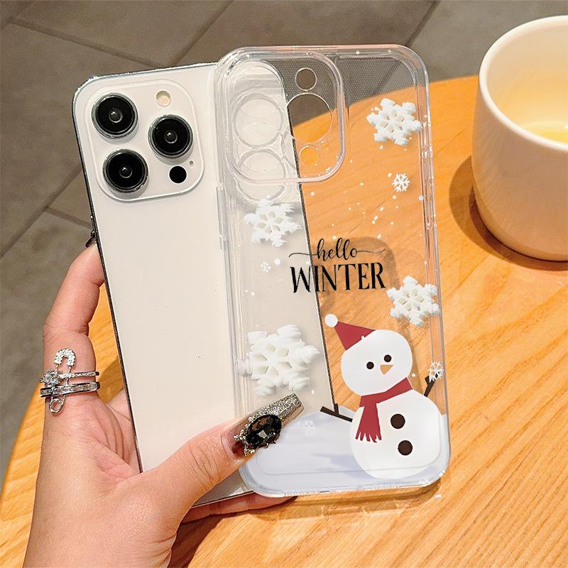 Winter Snowman Christmas Clear Phone Case for iPhone 16 15 14 11 13 12 Pro Max iPhone 16E 7 8 Plus SE Winter Pattern Shockproof Soft TPU Phone Cover