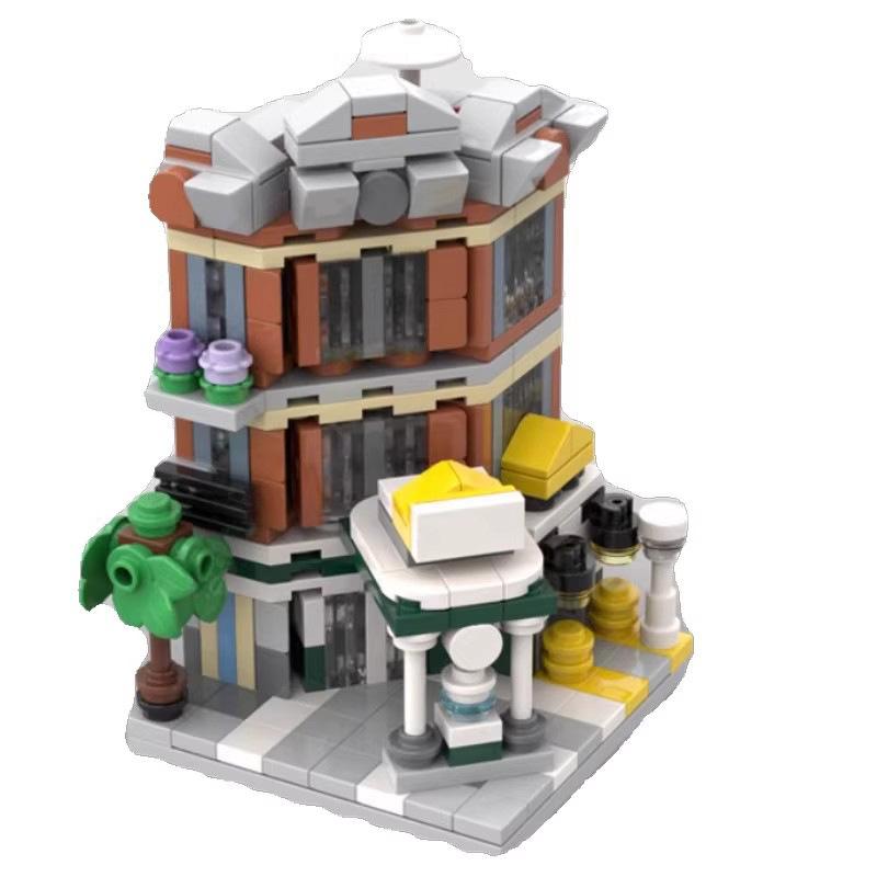 Architectural Model MOC Mini City Street Scene Series Street Corner Car Repair Station Diy Assembled Plug-in Model Toys