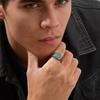 Green Dongling Stone Ring for Men,Vintage Stainless Steel Natural Stone Signet Ring,Punk Round Ring Gift