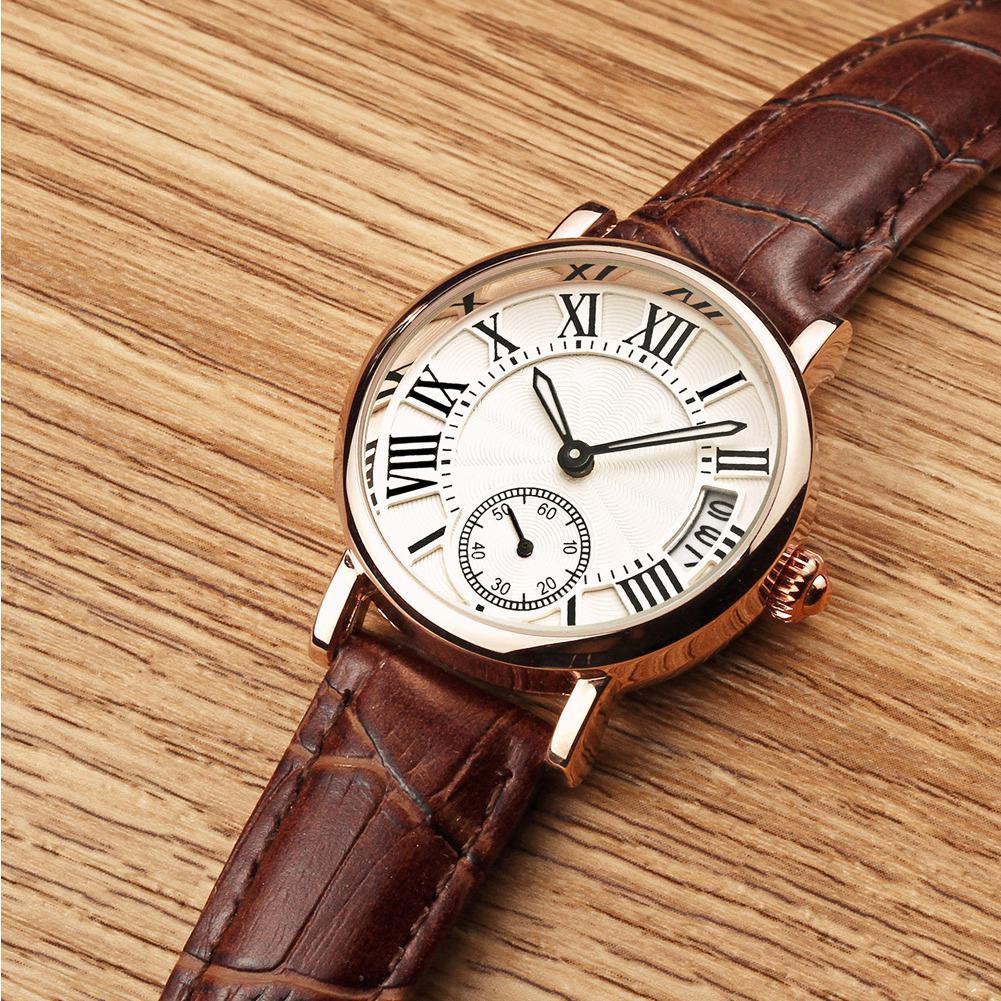 Sanda Lady Analog Round Quartz Leather Strap Date Watch Classical Wristwatch