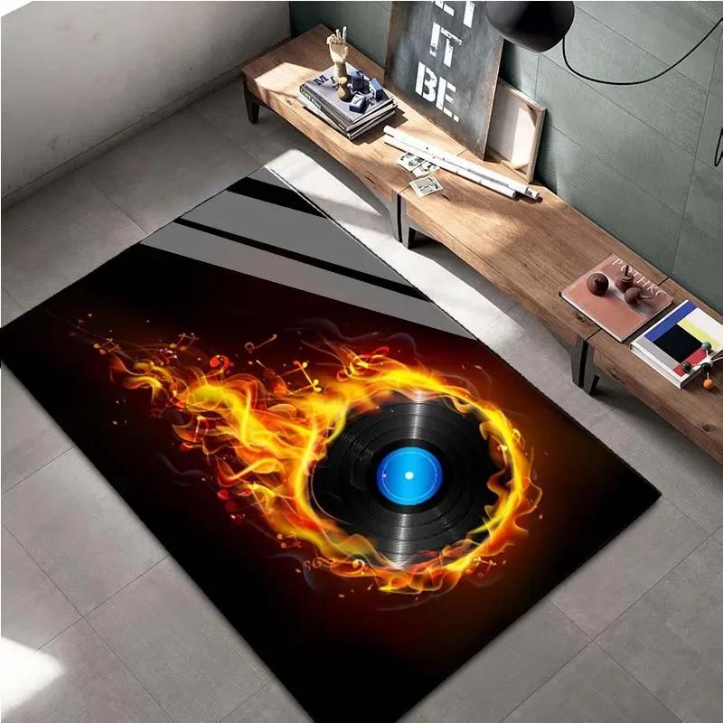 Retro Turntable Record Pattern Area Rug - Soft Fluffy Non-Slip Carpet for Living Room Bedroom - Music Lover Gift Floor Mat