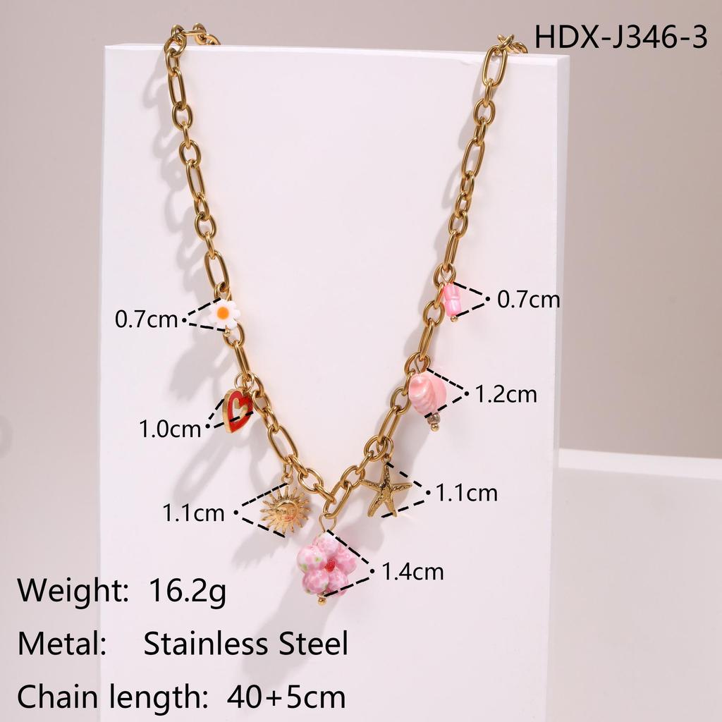 Starfish Flower Pendant Necklace with Pearl Shell on Stainless Steel Clavicle Chain