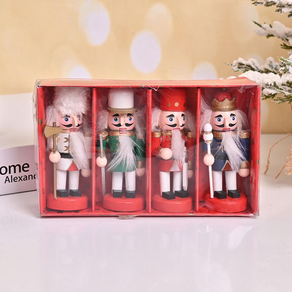 4 Pieces Christmas Wooden Nutcracker Ornament Wood Standing King Figurines Holiday Table Shelf Display Toy Home Decor