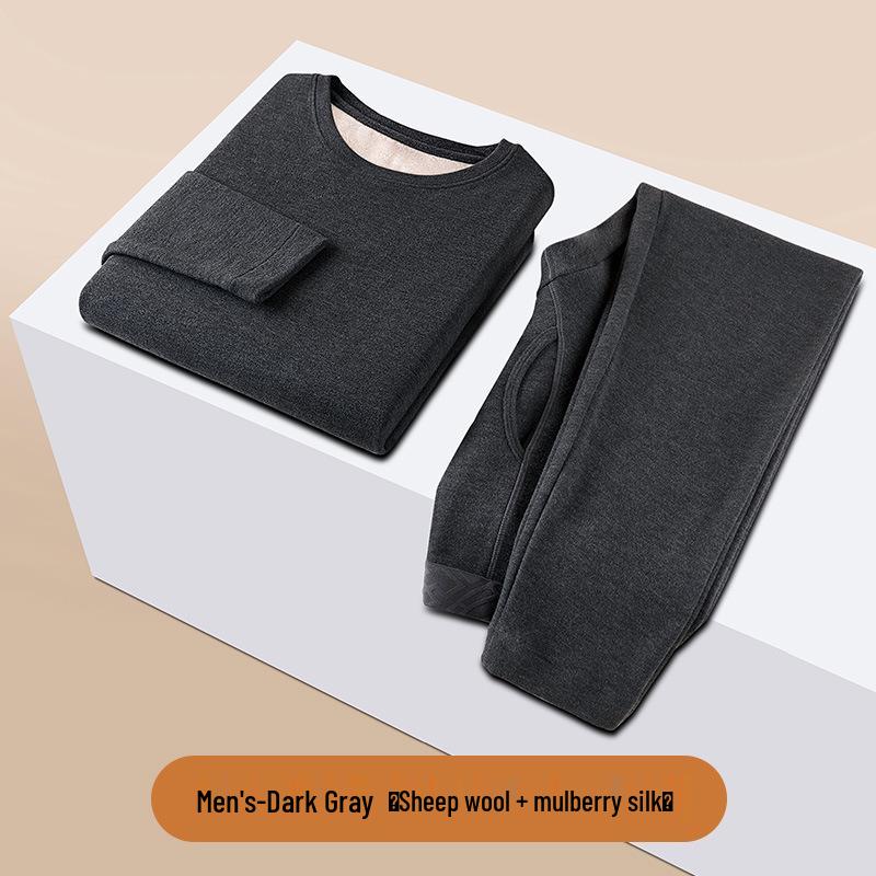Women's Winter Fleece-Lined Silk Wool Underwear Set - Extra Thick Heat-Generating Base Layer for Autumn.