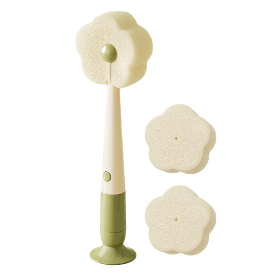 Cleaning Brush with Suction Cup Base Removable Flower Sponge Head Three-in-One Functions Multi-functional Cleaning Brush