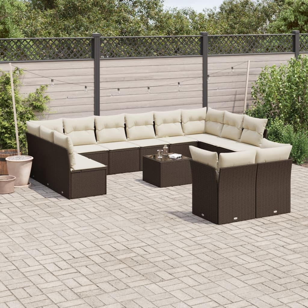 13 piece Garden Sofa Set with Cushions Brown Poly Rattan