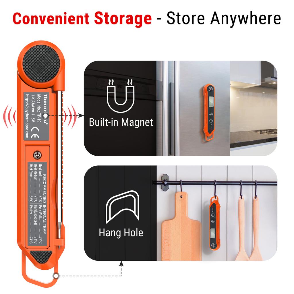 Digital Backlit Instant Read Meat Thermometer for BBQ Cooking, Waterproof Kitchen Thermometer with Lock Function