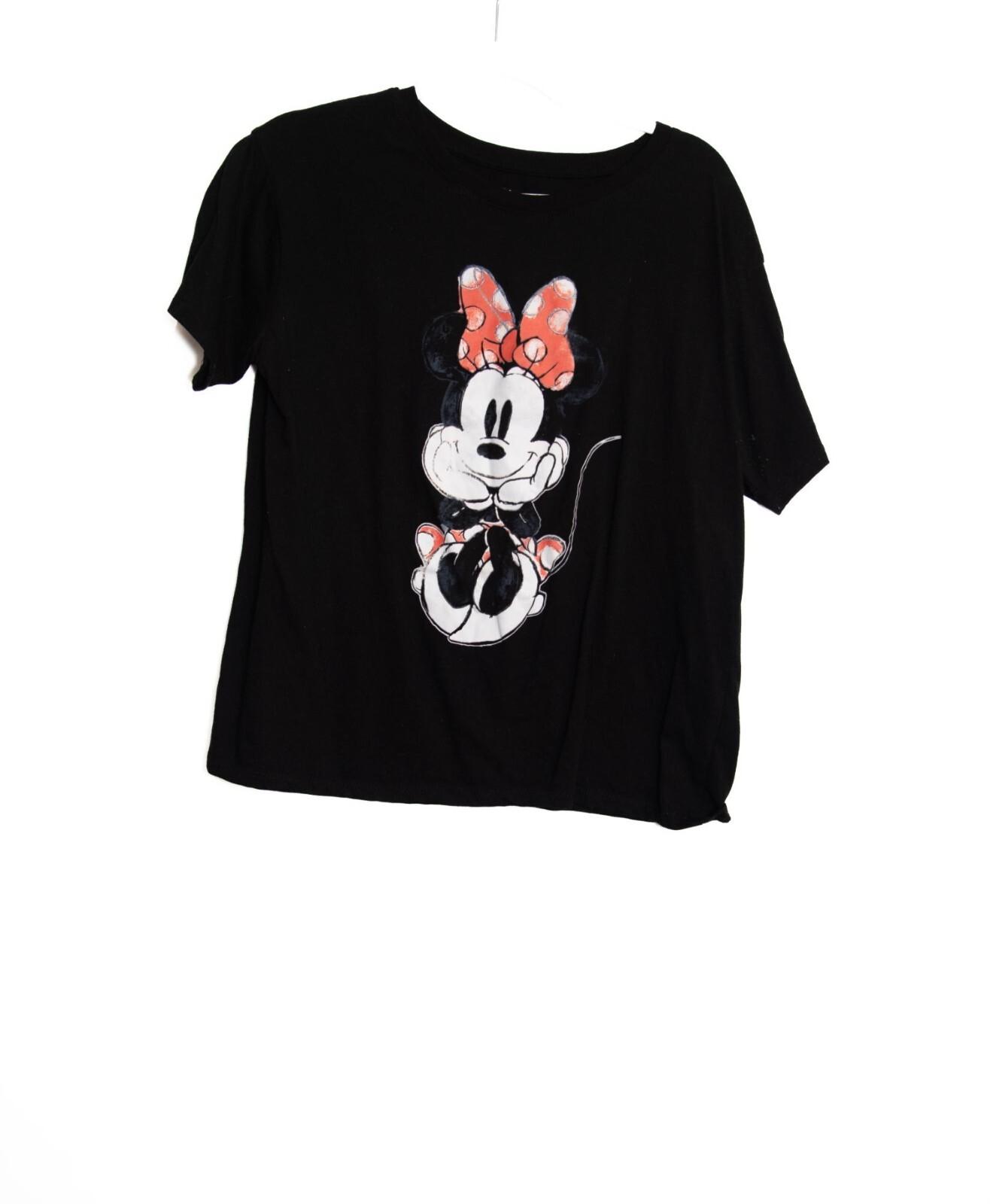 Disney Minnie Mouse Graphic T-Shirt Black Short Sleeve Womens Casual Top XL S