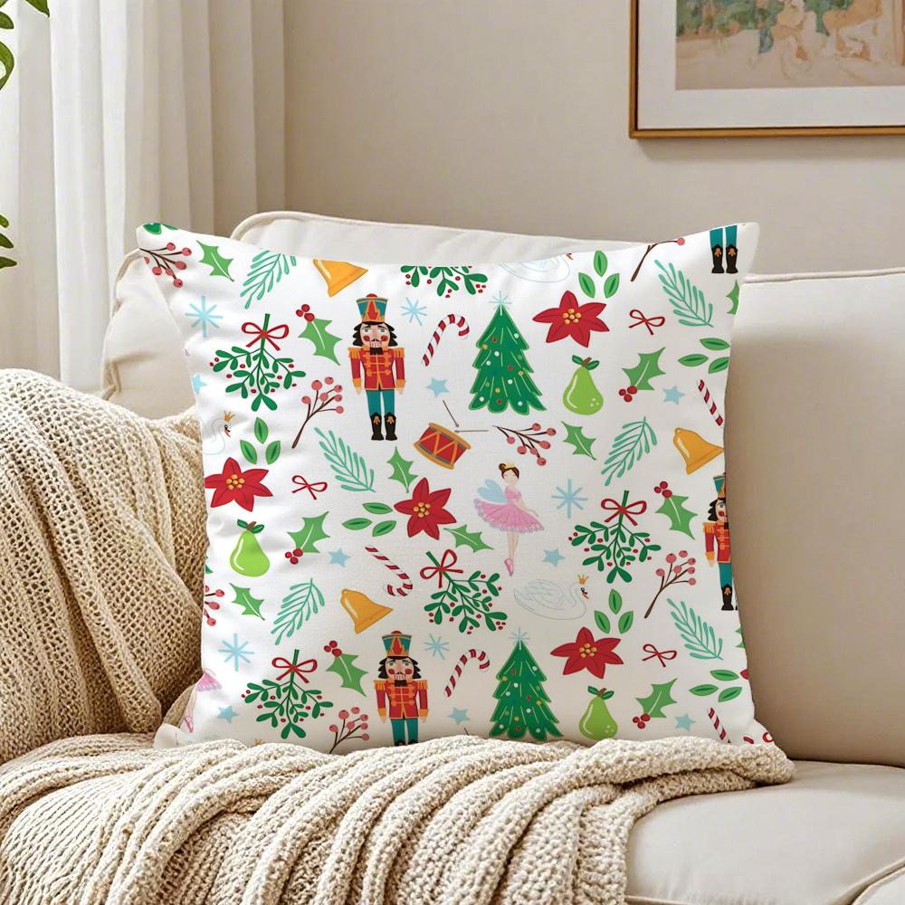 Nutcracker Soldier Christmas Cushion Cover Linen Pillowcase Soft for Sofa Bed Home Room Decor