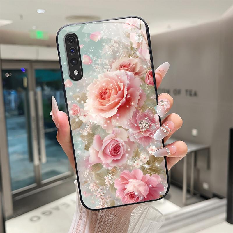 

Beautiful Flower Rose Cute Cats Case For Samsung Galaxy A50 A50S A30S Tempered Glass Phone Case Protective Back Cover Hard Shell Samsung Galaxy A50