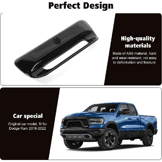 RT-TCZ Rear Trunk Door Tailgate Handle Cover Trim Decoration Accessories for 2018 2019 2020 2021 2022 Dodge Ram 1500 (Black)