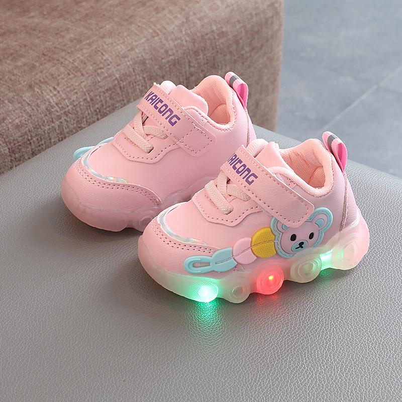 

Водонепроницаемая кожаная обувь для малышей со светодиодной подсветкой для детей 0-3 лет, Нескользящие кроссовки для ходьбы для мальчиков и девочек Size 19 - 13.5cm