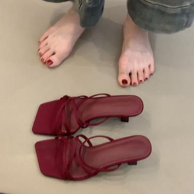 French Word with Open-toed Square Head Superb Foreign Style Kitten and Cool Slippers Women Wear Beautiful Temperament High-heeled Sandals