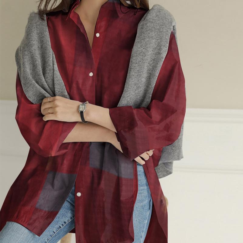 Dámská móda 2024 Volná ležérní kostkovaná patchworková košile s dlouhým rukávem pro podzim a zimu