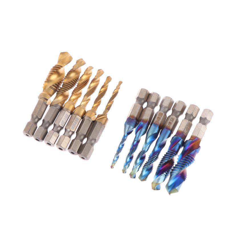 M3-M10 Metric HSS Titanium Coated 3-in-1 Combination Drill Tap, Hex Shank Spiral Flute for Blind Hole Tapping On CNC 1/6-Pcs