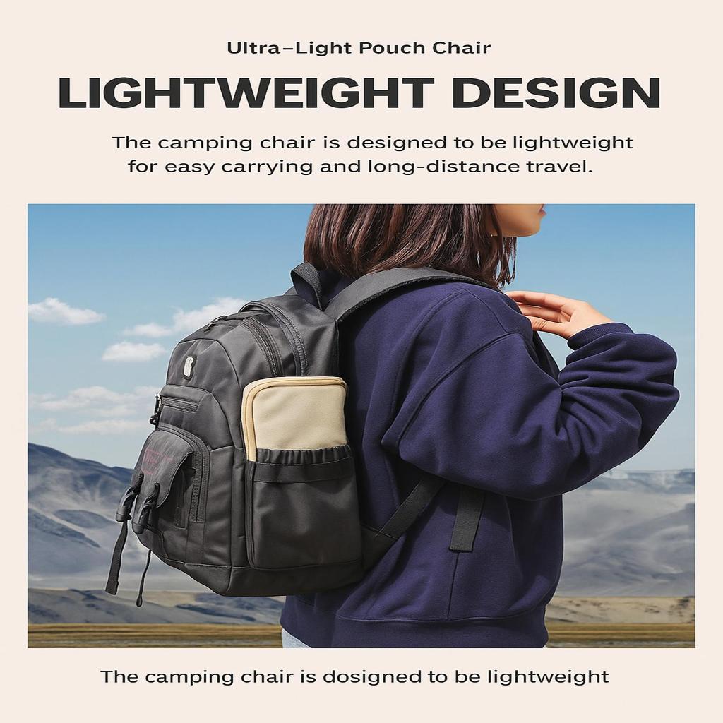 Ultra-Light Pouch-Style Folding Chair – Portable High-Load Camping, Hiking & Queue Seat - Black