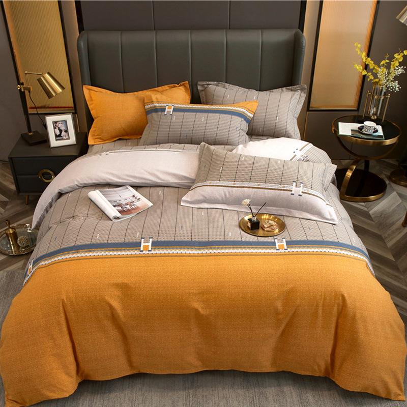 Set din patru piese din bumbac îngroșat și abradat, husă de pilota cu imprimeu, din bumbac pur, de lux, ușoară, cu abraziune, set de cearșaf de pat 4 piese