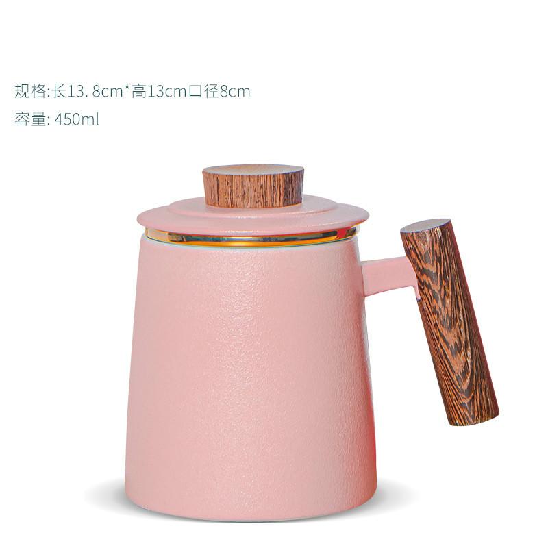 

Ceramic Cup with Lid Filtered Tea Water Separating Tea Cup Office Large-capacity Creative Design Mug with Wooden Handle and Gold 450ml