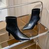 Stiletto Cotton Shoes Winter New Pointed Toe Spliced Leather Rear Zipper Anti-Slip Wear-Resistant Booties