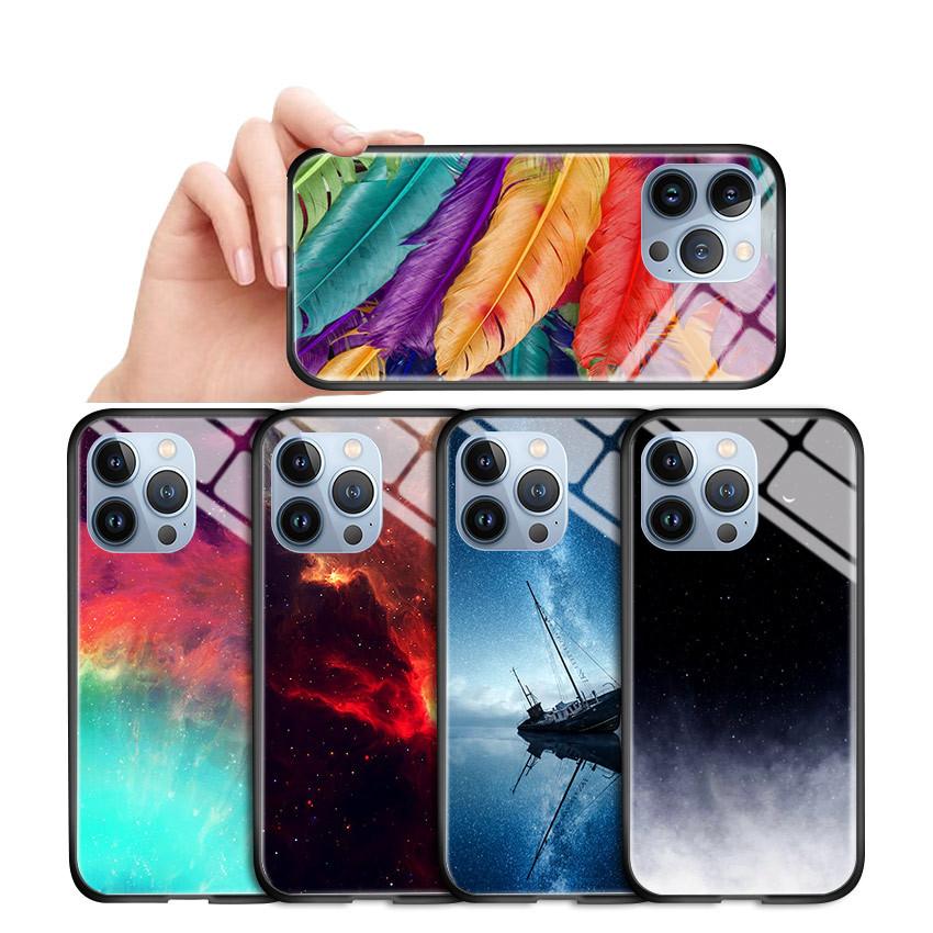 Telefondeksel i herdet glass for Samsung A06 A12 A16 A22 A32 A34 A53 A56 S20FE S23 S25 iPhone 11 12 13 14 15 16 17 Myk kant Støtsikker Glatt skall