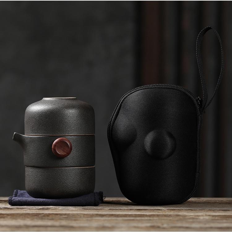 

Ceramic Quick Tea Cup Kung Fu Tea Set One Pot Two Cups Simple Portable Storage Bag чёрный