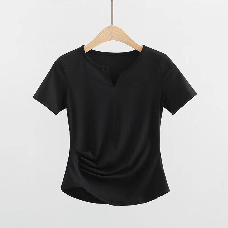 2023 V-Neck Slim Fit Yoga Top for Women - Breathable, Short-Sleeve Fitness & Running T-Shirt